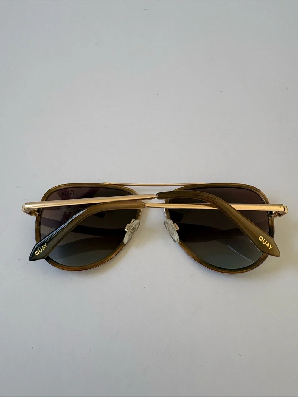 QUAY All In Aviator Sunglasses Tortoise Brown Cat 3 Rim Gold Double Bridge 56